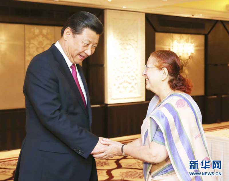 9月19日，國家主席習近平在新德裡會見印度人民院議長馬哈詹。新華社記者姚大偉攝