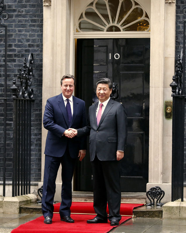 10月21日，國家主席習近平在倫敦唐寧街首相府同英國首相卡梅倫舉行會談。新華社記者 鞠鵬 攝