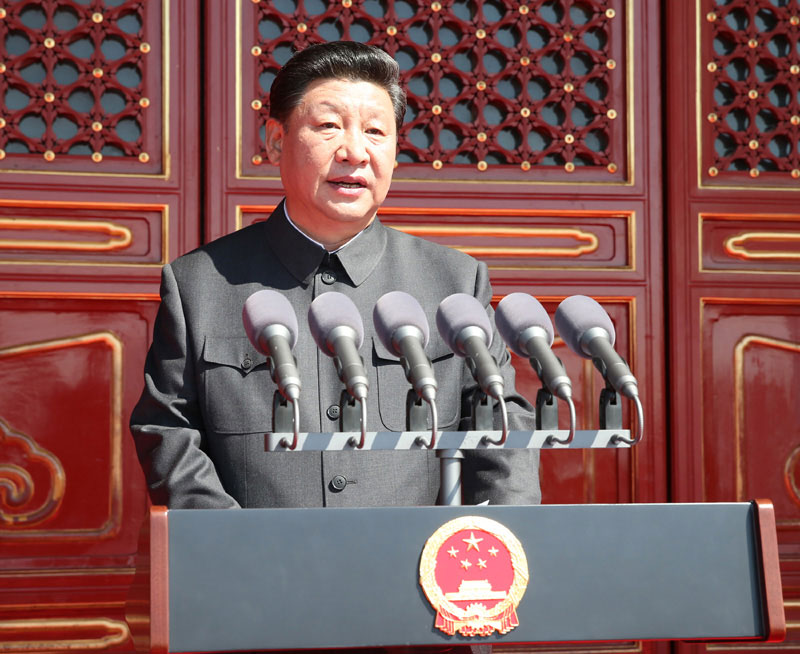 9月3日，紀(jì)念中國人民抗日戰(zhàn)爭暨世界反法西斯戰(zhàn)爭勝利70周年大會在北京天安門廣場隆重舉行。這是中共中央總書記、國家主席、中央軍委主席習(xí)近平在大會上發(fā)表重要講話。新華社記者 蘭紅光 攝