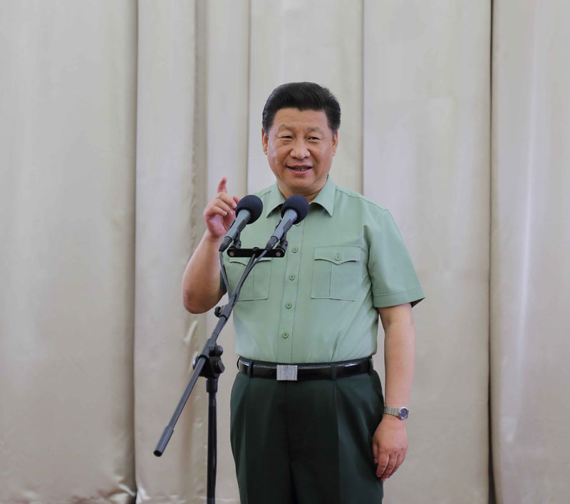 5月26日，中共中央總書記、國家主席、中央軍委主席習近平在浙江省軍區機關親切接見駐浙部隊師以上領導干部和建制團單位主官。這是習近平在接見時發表重要講話。新華社記者 李剛 攝