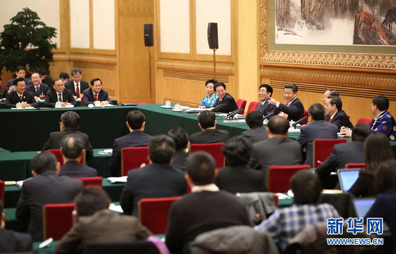 3月9日，中共中央總書記、國家主席、中央軍委主席習近平參加十二屆全國人大三次會議吉林代表團的審議。新華社記者 蘭紅光攝