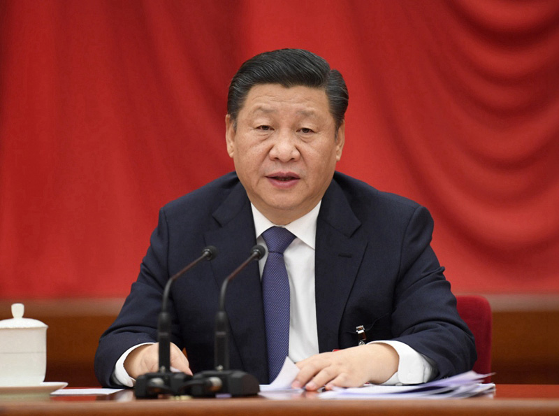 中國共產黨第十九屆中央委員會第二次全體會議，於2018年1月18日至19日在北京舉行。中央委員會總書記習近平作重要講話。 新華社記者李學仁 攝