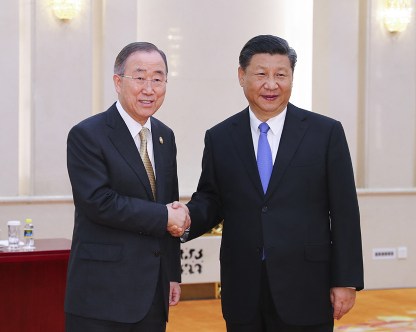 5月15日，國家主席習(xí)近平在北京人民大會堂會見博鰲亞洲論壇理事長潘基文。 新華社記者 謝環(huán)馳 攝