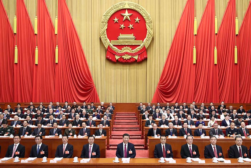 2018年3月5日，第十三屆全國人民代表大會第一次會議在北京人民大會堂開幕。黨和國家領導人習近平、李克強、張德江、俞正聲、張高麗、汪洋、王滬寧、趙樂際、韓正等出席會議。新華社記者 鞠鵬 攝