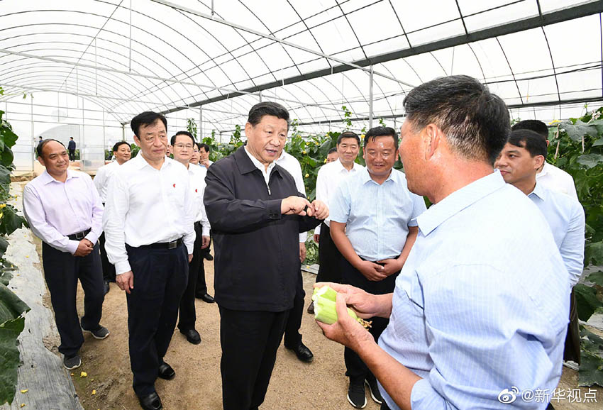 5月20日，中共中央總書記、國家主席、中央軍委主席習(xí)近平深入贛南老區(qū)考察調(diào)研。這是習(xí)近平在江西省於都縣梓山富硒蔬菜產(chǎn)業(yè)園同村民親切交談。 新華社記者 謝環(huán)馳 攝