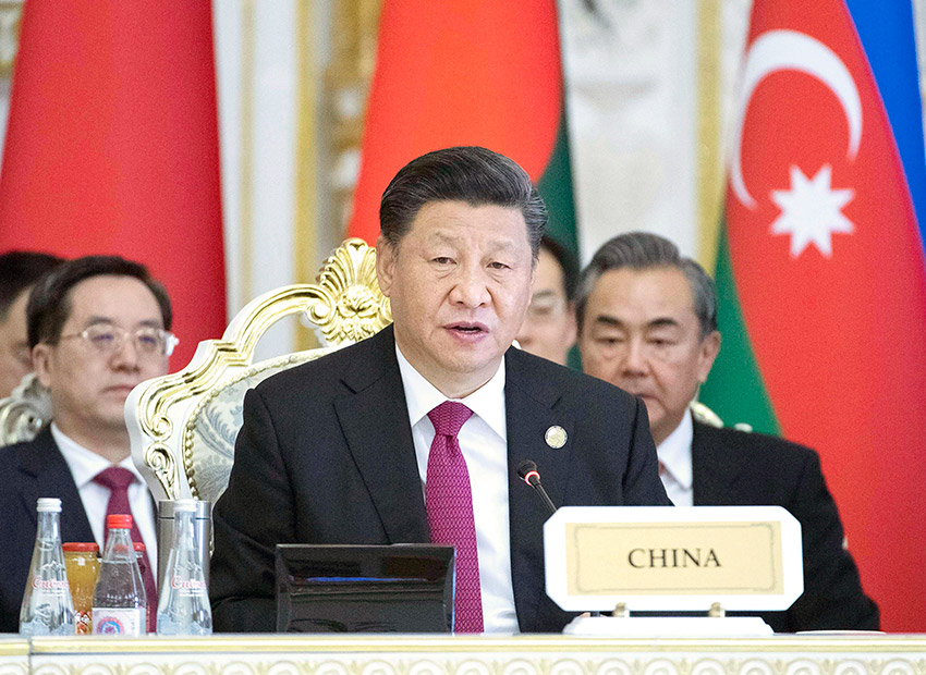 6月15日，亞洲相互協作與信任措施會議第五次峰會在塔吉克斯坦首都杜尚別舉行。國家主席習近平出席峰會並發表題為《攜手開創亞洲安全和發展新局面》的重要講話。 新華社記者 李濤 攝