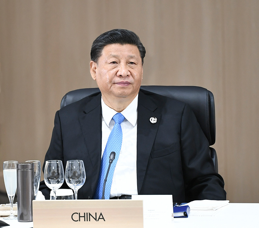 6月28日，二十國集團領導人第十四次峰會在日本大阪舉行。國家主席習近平出席並發表題為《攜手共進，合力打造高質量世界經濟》的重要講話。 新華社記者 謝環馳 攝