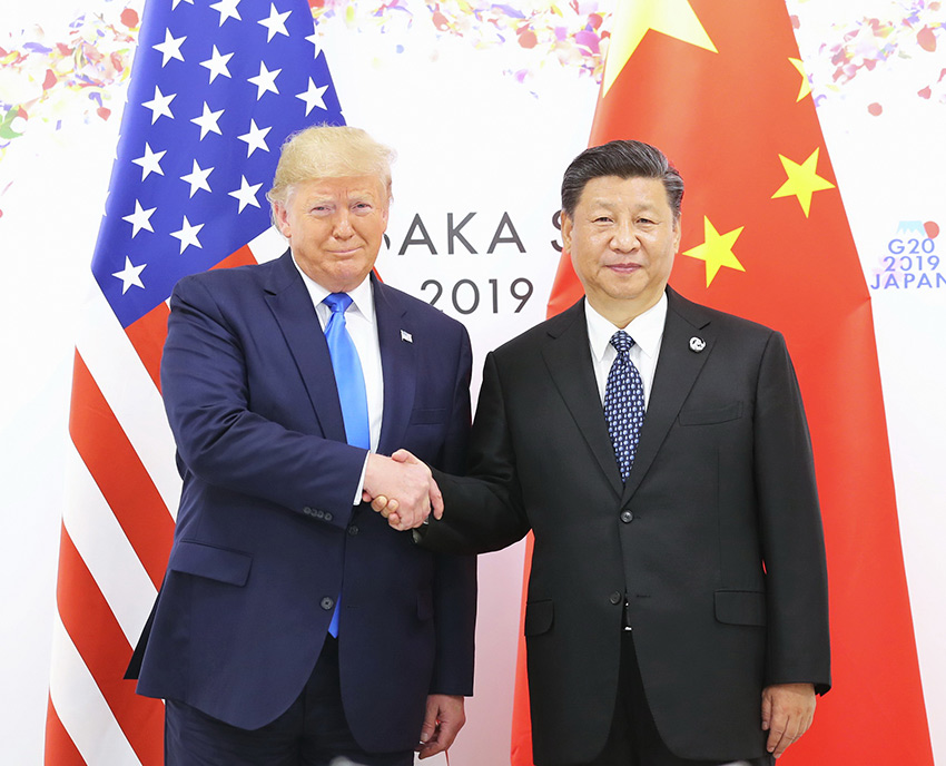 當地時間6月29日上午，國家主席習近平同美國總統特朗普在日本大阪舉行會晤。 新華社記者 鞠鵬 攝