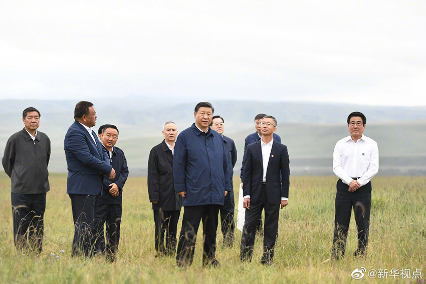 8月19日至22日，中共中央總書記、國家主席、中央軍委主席習近平在甘肅考察。這是20日下午，習近平在中農發山丹馬場有限責任公司一場考察，實地了解祁連山生態環境恢復和保護情況。 新華社記者 謝環馳 攝