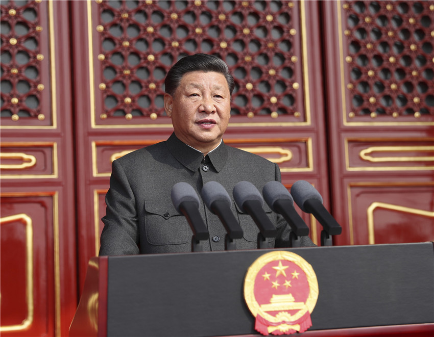 10月1日上午，慶祝中華人民共和國成立70周年大會在北京天安門廣場隆重舉行。中共中央總書記、國家主席、中央軍委主席習近平發表重要講話。 新華社記者 鞠鵬 攝
