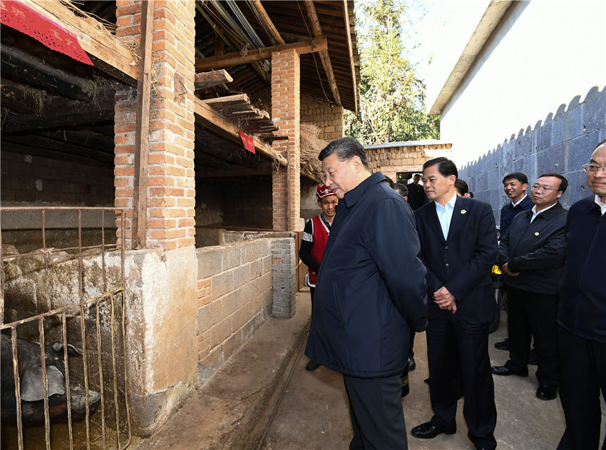 春節前夕，中共中央總書記、國家主席、中央軍委主席習近平赴雲南考察，看望慰問基層干部群眾。這是1月19日下午，習近平來到騰沖市清水鄉三家村中寨司莫拉佤族村看望鄉親們，走進村民家中了解脫貧攻堅情況，並向大家送上新春祝福。新華社記者 謝環馳 攝