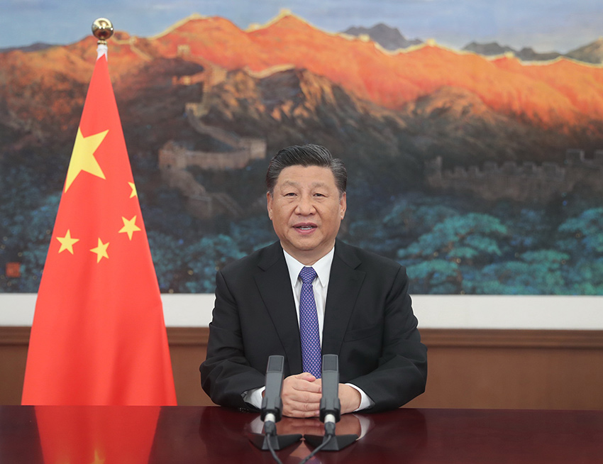 7月28日，國(guó)家主席習(xí)近平在亞洲基礎(chǔ)設(shè)施投資銀行第五屆理事會(huì)年會(huì)視頻會(huì)議開(kāi)幕式上致辭。 新華社記者 鞠鵬 攝